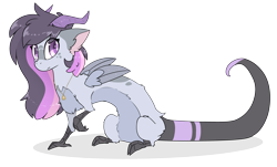 Size: 3800x2300 | Tagged: safe, artist:fluffyxai, oc, oc only, oc:alcaria, draconequus, folded wings, high res, horns, looking at you, prehensile tail, simple background, solo, tail, transparent background, wings
