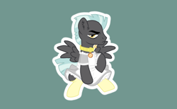 Size: 1294x795 | Tagged: safe, artist:tooadorablebean, thunderlane, pegasus, pony, g4, annoyed, apron, clothes, collar, commission, crossdressing, dress, green background, maid, male, simple background, sitting, solo, stallion, stockings, thigh highs, unamused, ych result