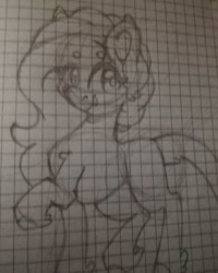 Size: 1080x1350 | Tagged: safe, artist:tessa_key_, oc, oc only, earth pony, pony, earth pony oc, female, graph paper, hoof fluff, leonine tail, lineart, mare, raised hoof, solo, traditional art