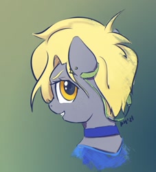 Size: 1281x1412 | Tagged: safe, artist:drafthoof, derpy hooves, semi-anthro, g4, bust, headphones, looking back, solo, sports