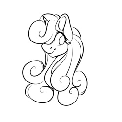 Size: 1080x1080 | Tagged: safe, artist:tessa_key_, sweetie belle, pony, unicorn, g4, bust, cute, diasweetes, eyelashes, female, filly, horn, lineart, mare, monochrome, simple background, smiling, solo, white background