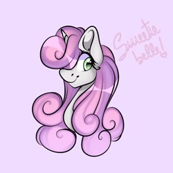Size: 1080x1080 | Tagged: safe, alternate version, artist:tessa_key_, sweetie belle, pony, unicorn, g4, bust, colored, cute, diasweetes, eyelashes, female, filly, horn, mare, simple background, smiling, solo