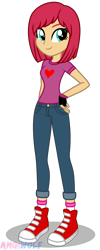 Size: 654x1634 | Tagged: safe, artist:amgiwolf, oc, oc only, equestria girls, g4, boots, clothes, converse, female, fingerless gloves, gloves, hand on hip, pants, shirt, shoes, simple background, smiling, solo, t-shirt, transparent background