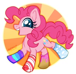 Size: 1250x1214 | Tagged: safe, artist:sickly-sour, pinkie pie, earth pony, pony, g4, clothes, female, mare, mismatched socks, socks, striped socks