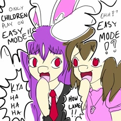 Size: 1000x1000 | Tagged: safe, artist:krev, earth pony, pony, bunny ears, crossover, duo, duo female, female, inaba tewi, kimoi girls, laughingmares.jpg, mare, meme, ponified, ponified meme, reisen udongein inaba, touhou