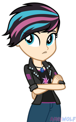 Size: 1501x2396 | Tagged: safe, artist:amgiwolf, oc, oc only, oc:yumiko nya, equestria girls, g4, bust, clothes, crossed arms, eyelashes, female, frown, jacket, simple background, solo, transparent background