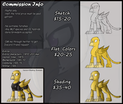 Size: 796x676 | Tagged: safe, artist:somber, oc, griffon, advertisement, commission info, female, griffon oc