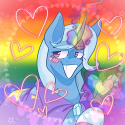 Size: 640x640 | Tagged: safe, artist:spaceoreosxoxo, trixie, pony, unicorn, g4, gay pride flag, heart, looking left, magic, magic aura, male, pride, pride flag, rainbow, rule 63, solo, stallion