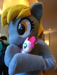Size: 784x1023 | Tagged: safe, derpy hooves, pinkie pie, human, g4, fursuit, irl, irl human, japan ponycon, photo, plushie