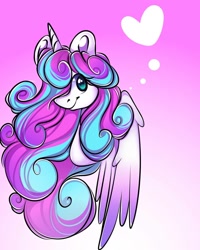 Size: 1080x1350 | Tagged: safe, artist:tessa_key_, princess flurry heart, alicorn, pony, g4, bust, eyelashes, female, gradient background, heart, horn, mare, older, older flurry heart, smiling, solo, wings