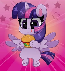 Size: 3733x4096 | Tagged: safe, artist:kittyrosie, twilight sparkle, alicorn, pony, g4, g4.5, my little pony: pony life, burger, cute, digital art, female, food, herbivore, mare, smiling, solo, starry eyes, that pony sure does love burgers, twiabetes, twilight burgkle, twilight sparkle (alicorn), wingding eyes