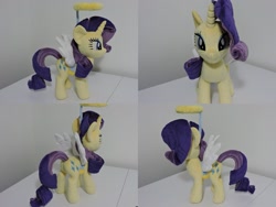Size: 1597x1199 | Tagged: safe, artist:little-broy-peep, rarity, pony, unicorn, g4, angel rarity, angelic wings, female, halo, haylo, irl, mare, photo, plushie, solo, wings