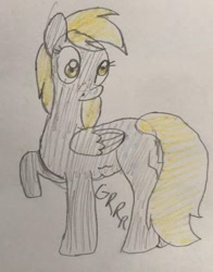Size: 501x640 | Tagged: safe, artist:powerpup97, derpy hooves, pegasus, pony, g4, butt, hunger, hungry, plot, sketch, solo, starving, stomach growl, stomach noise, traditional art