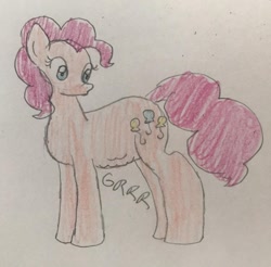 Size: 1098x1080 | Tagged: safe, artist:powerpup97, pinkie pie, earth pony, pony, g4, hunger, hungry, sketch, solo, starving, stomach growl, stomach noise, traditional art