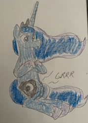 Size: 750x1050 | Tagged: safe, artist:powerpup97, princess luna, alicorn, pony, g4, hunger, hungry, sketch, solo, starving, stomach growl, stomach noise, traditional art