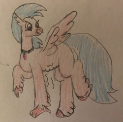 Size: 1024x1018 | Tagged: safe, artist:powerpup97, silverstream, hippogriff, g4, hunger, hungry, sketch, solo, starving, stomach growl, stomach noise, traditional art