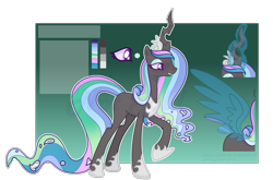 Size: 3153x2082 | Tagged: safe, artist:tired-horse-studios, princess celestia, queen chrysalis, oc, oc only, changepony, hybrid, pony, g4, female, fusion, high res, reference sheet, solo