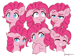 Size: 2400x1800 | Tagged: safe, artist:symbianl, pinkie pie, earth pony, pony, :3, :p, bust, chest fluff, crying, cute, cute little fangs, diapinkes, ear fluff, ears back, expressions, eye twitch, eyes closed, fangs, fluffy, frown, grin, hoof fluff, lidded eyes, looking away, neck fluff, nervous, no pupils, pinkie pie is not amused, scared, shy, simple background, smiling, snaggletooth, solo, tongue out, unamused, white background, wide eyes