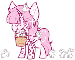 Size: 2178x1731 | Tagged: safe, artist:jetjetj, part of a set, oc, oc only, oc:bunnie scar, pony, rabbit, animal, bandaid, basket, clothes, commission, female, mare, mouth hold, simple background, socks, solo, transparent background, ych result