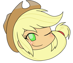 Size: 740x640 | Tagged: safe, artist:batipin, part of a set, applejack, equestria girls, g4, blushing, freckles, head only, one eye closed, simple background, solo, transparent background, wink