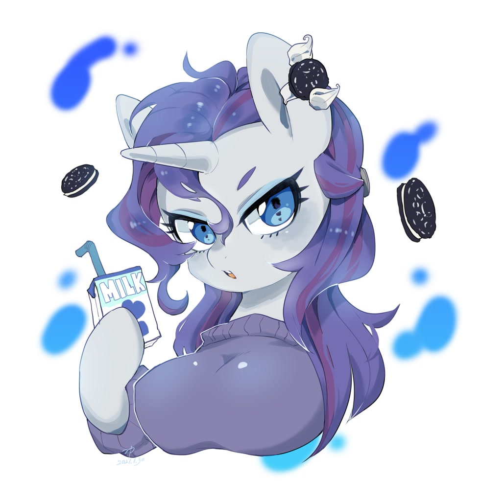 artist:potetecyu_to, rarity, unicorn, anthro, :o, arm hooves, big breasts, ...