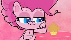Size: 1920x1080 | Tagged: safe, screencap, pinkie pie, earth pony, pony, g4.5, my little pony: pony life, official, the tiara of truth, spoiler:pony life s02e06, food, muffin, solo