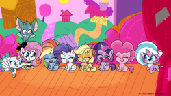 Size: 1920x1080 | Tagged: safe, screencap, applejack, echo (g4.5), fluttershy, lightning chill, pinkie pie, rainbow dash, rarity, sugar snap, twilight sparkle, alicorn, earth pony, pegasus, pony, unicorn, g4.5, my little pony: pony life, official, playwright or wrong, spoiler:pony life s02e21, female, fluttermime, laughing, mane six, mare, mime, twilight sparkle (alicorn), wild siders