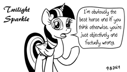 Size: 1200x675 | Tagged: safe, artist:pony-berserker, twilight sparkle, alicorn, pony, pony-berserker's twitter sketches, g4, best pony, female, looking at you, mare, monochrome, talking to viewer, twilight sparkle (alicorn)