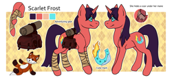 Size: 1667x757 | Tagged: safe, artist:carr, oc, oc only, oc:scarlet frost, cutie mark, female, mare, reference sheet