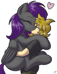 Size: 2550x3300 | Tagged: safe, artist:eisky, oc, oc only, oc:eis, oc:fritzy, human, hybrid, pegasus, pony, couple, cuddling, cute, female, high res, holding a pony, holding up, kissing, love, male, simple background, standing sex, straight, suspended congress, transparent background