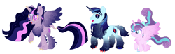 Size: 1599x493 | Tagged: safe, artist:unoriginai, princess flurry heart, shining armor, twilight sparkle, alicorn, bear, hybrid, pony, ursa, g4, alternate design, alternate hairstyle, alternate universe, claws, constellation, constellation freckles, cute, fangs, female, filly, flowing mane, freckles, glowing eyes, male, mare, paws, redesign, species swap, stallion, story included, twilight sparkle (alicorn), unshorn fetlocks
