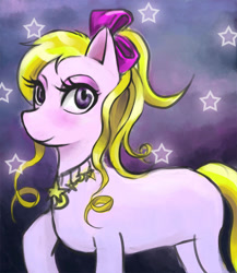 Size: 579x667 | Tagged: safe, artist:littleponyprincess, oc, oc only, oc:lilu, pony, eyeshadow, female, looking at you, makeup, mare, pony princess, ponytail, solo