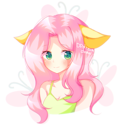 Size: 874x896 | Tagged: dead source, safe, artist:dddreamdraw, fluttershy, human, g4, adorasexy, blushing, breasts, cleavage, cute, eared humanization, eye clipping through hair, floppy ears, humanized, sexy, shyabetes, solo, stray strand