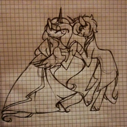 Size: 1080x1080 | Tagged: safe, artist:tessa_key_, oc, oc only, alicorn, pony, unicorn, alicorn oc, bipedal, clothes, dress, eyes closed, graph paper, holding hooves, horn, lineart, smiling, solo, suit, traditional art, unicorn oc, wings