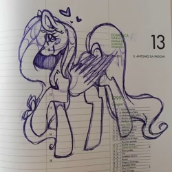 Size: 1080x1080 | Tagged: safe, artist:tessa_key_, fluttershy, butterfly, pegasus, pony, g4, eyelashes, female, heart, lineart, mare, raised hoof, smiling, solo, traditional art, wings