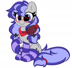 Size: 2048x1945 | Tagged: safe, artist:kittyrosie, part of a set, oc, oc only, oc:cinnabyte, earth pony, pony, bandana, cinnabetes, clothes, commission, cute, glasses, headset, ocbetes, simple background, smiling, socks, solo, striped socks, white background, ych result