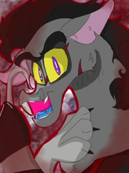 Size: 899x1200 | Tagged: safe, artist:cocolove2176, oc, oc only, draconequus, abstract background, bust, draconequus oc, male, open mouth, solo, x0000 milestone