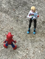 Size: 1260x1639 | Tagged: safe, artist:theanimefanz, rainbow dash, g4, gwen stacy, irl, marvel legends, photo, spider-gwen, spider-ham, spider-man: into the spider-verse, spiderham, toy