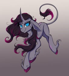 Size: 1759x1928 | Tagged: safe, artist:confetticakez, oleander (tfh), classical unicorn, pony, unicorn, them's fightin' herds, cloven hooves, community related, curved horn, female, gradient background, horn, leonine tail, mare, solo, unshorn fetlocks