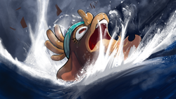Size: 1920x1080 | Tagged: safe, artist:twilibrary, shanty (tfh), goat, them's fightin' herds, community related, drowning, ocean, rectangular pupil, shipwreck, storm
