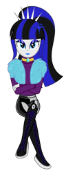 Size: 3000x7801 | Tagged: safe, artist:severity-gray, oc, oc only, oc:coldlight bluestar, human, equestria girls, g4, blouse, bobby pin, boots, clothes, crossed arms, crossed legs, humanized, jewelry, latex, latex leggings, latex pants, lipstick, looking at you, makeup, necklace, shoes, simple background, sitting, sneakers, solo, tiara, transparent background, vector