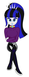 Size: 6000x15601 | Tagged: safe, alternate version, artist:severity-gray, oc, oc only, oc:coldlight bluestar, human, equestria girls, g4, blouse, bobby pin, boots, clothes, crossed arms, crossed legs, humanized, jewelry, latex, latex leggings, latex pants, lipstick, looking at you, makeup, necklace, shoes, simple background, sitting, sneakers, solo, tiara, transparent background, vector