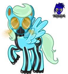 Size: 3840x4154 | Tagged: safe, artist:damlanil, oc, oc only, oc:sea glow, pegasus, pony, boots, clothes, collar, commission, cutie mark accessory, cutie mark collar, gas mask, heart, heart eyes, latex, male, mask, raised hoof, rubber, rubber drone, shiny, shiny mane, shoes, show accurate, simple background, solo, stallion, transformation, transparent background, vector, wingding eyes, wings