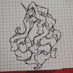 Size: 1080x1080 | Tagged: safe, artist:tessa_key_, oc, oc only, pony, unicorn, bust, graph paper, horn, lineart, solo, traditional art, unicorn oc