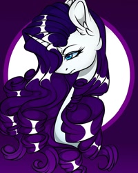 Size: 1080x1350 | Tagged: safe, artist:tessa_key_, rarity, pony, unicorn, g4, abstract background, bedroom eyes, bust, ear fluff, eyelashes, female, frown, horn, mare, solo