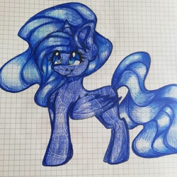 Size: 1080x1080 | Tagged: safe, artist:tessa_key_, princess luna, alicorn, pony, g4, ear fluff, eyelashes, female, graph paper, horn, mare, smiling, solo, traditional art, wings
