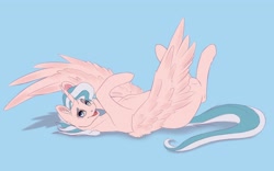 Size: 4000x2500 | Tagged: safe, artist:galinn-arts, alicorn, pony, chest fluff, open mouth, silly, smiling, solo, spread wings, wings