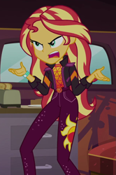 Size: 631x949 | Tagged: safe, screencap, sunset shimmer, equestria girls, equestria girls series, g4, sunset's backstage pass!, spoiler:eqg series (season 2), bread, cropped, food, geode of empathy, magical geodes, solo, toast, toaster, van