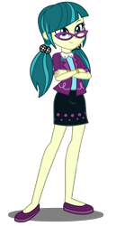 Size: 2000x3600 | Tagged: safe, artist:mixiepie, edit, juniper montage, human, equestria girls, equestria girls specials, g4, movie magic, clothes, crossed arms, female, glasses, high res, no socks, pigtails, simple background, skirt, smiling, sockless edit, solo, transparent background, vector