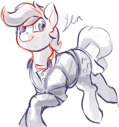 Size: 1850x1979 | Tagged: safe, artist:dimfann, applejack, earth pony, pony, g4, clothes, looking at you, shirt, sketch, smiling, solo